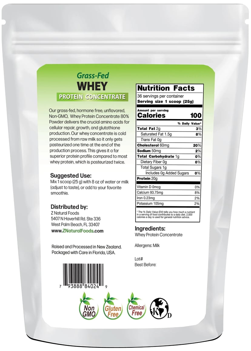 Whey Protein Concentrate back of bag image 2 lb