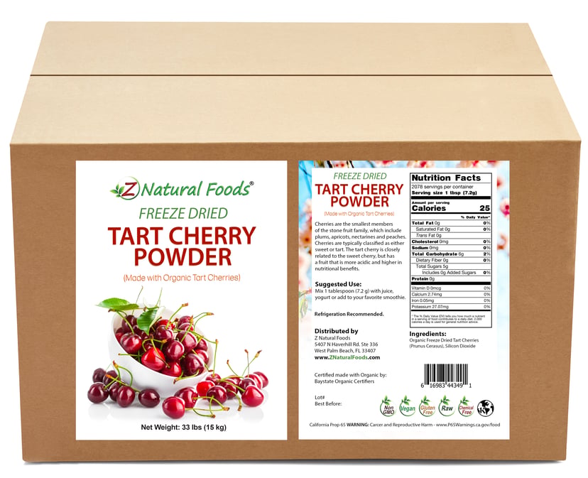 Photo of front and back label image of Tart Cherry Powder - Freeze Dried in bulk