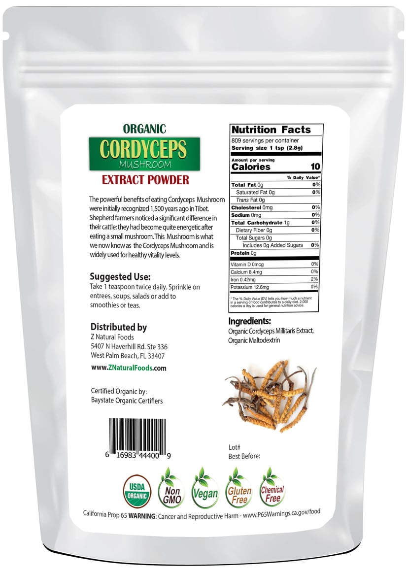 Back of the 5 lb bag image of Cordyceps Extract Powder Organic