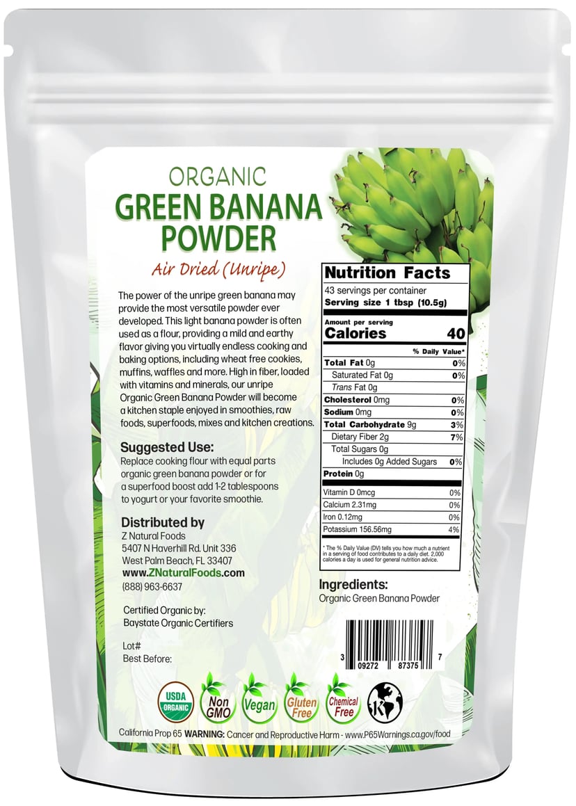 Green Banana Powder (Unripe) - Organic back of the bag image 1 lb