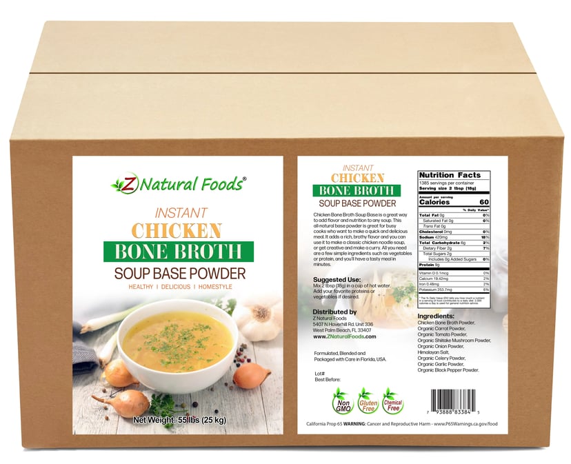 Instant Chicken Bone Broth Soup Base Powder front and back of the bag image  in bulk