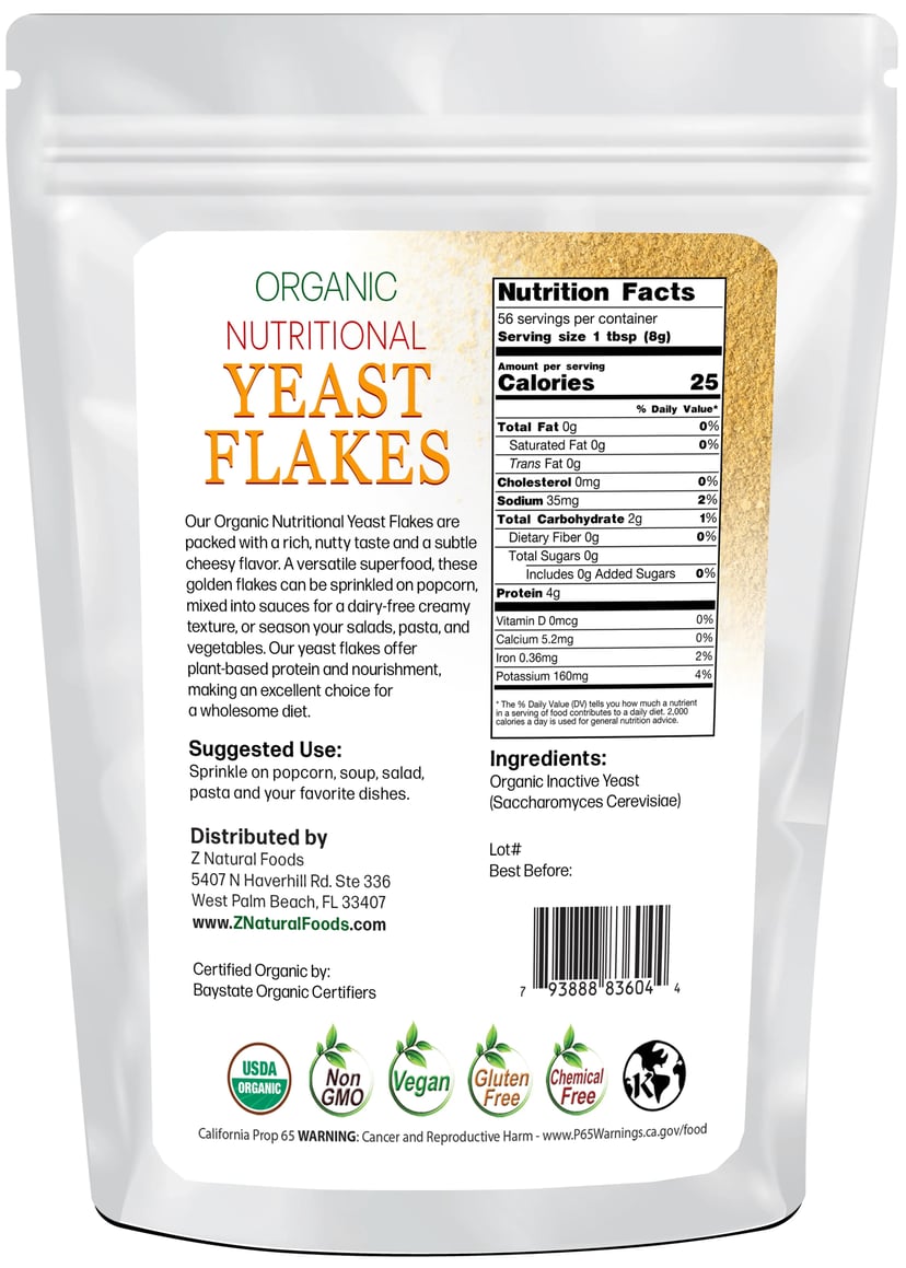 Back of the bag image of Organic Nutritional Yeast Flakes 1 lb