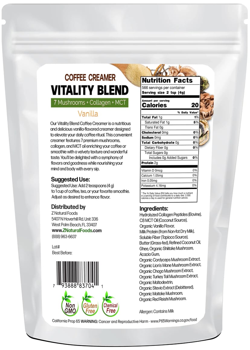 Coffee Creamer Vitality Blend Vanilla back of the bag image 5 lb