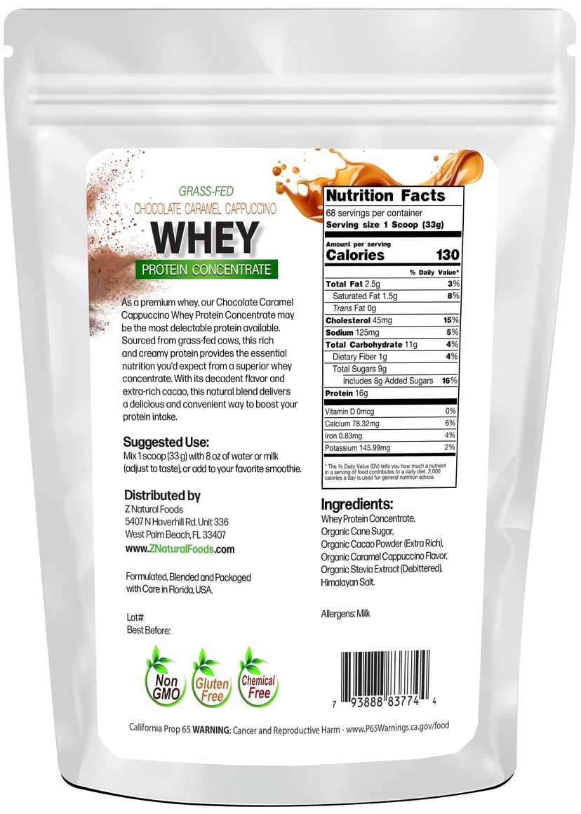Chocolate Caramel Cappuccino Whey Concentrate back of the bag image 5 lb