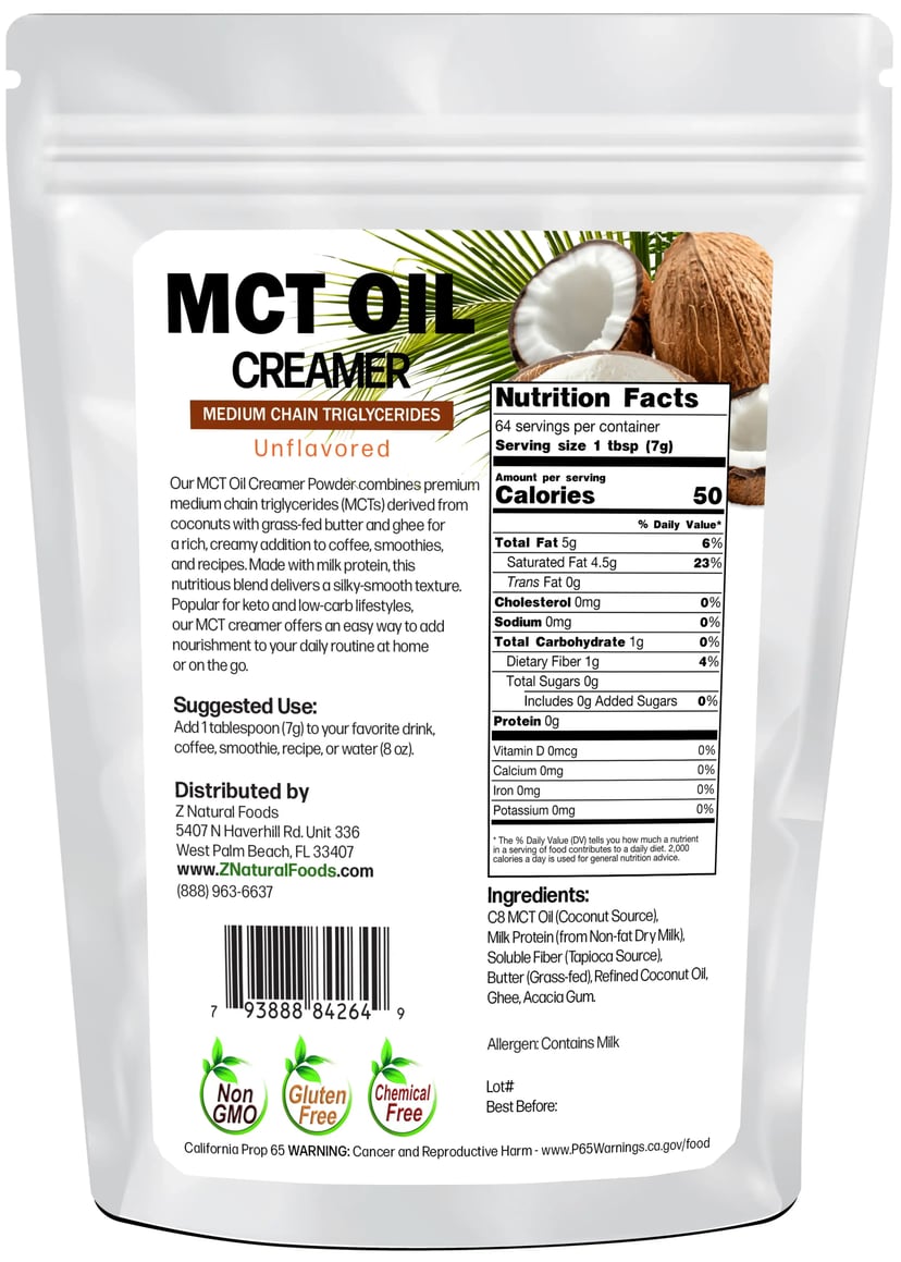 Back of the bag image for MCT Oil Creamer in 1 lb