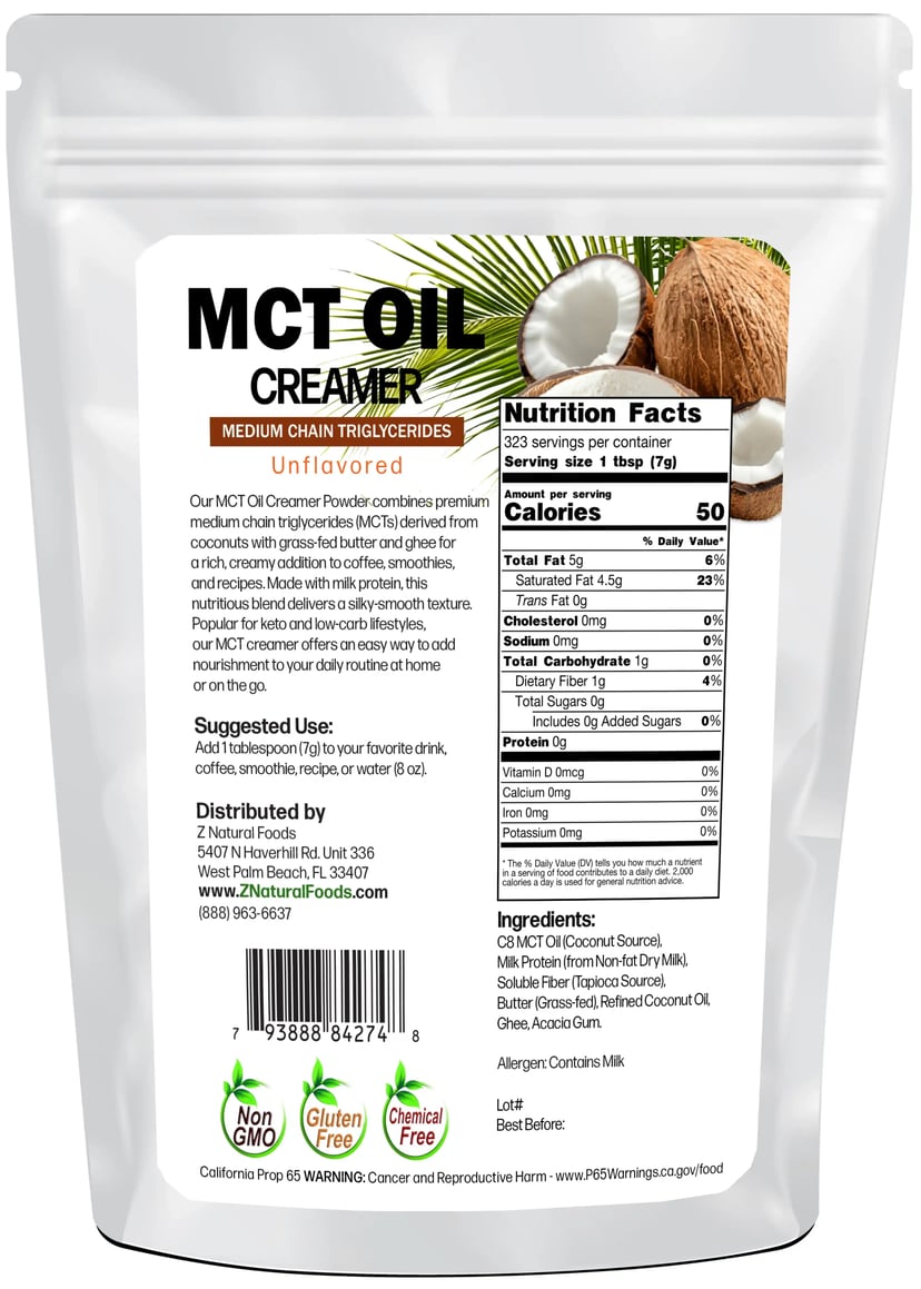 Back of the bag image for MCT Oil Creamer in 5 lb
