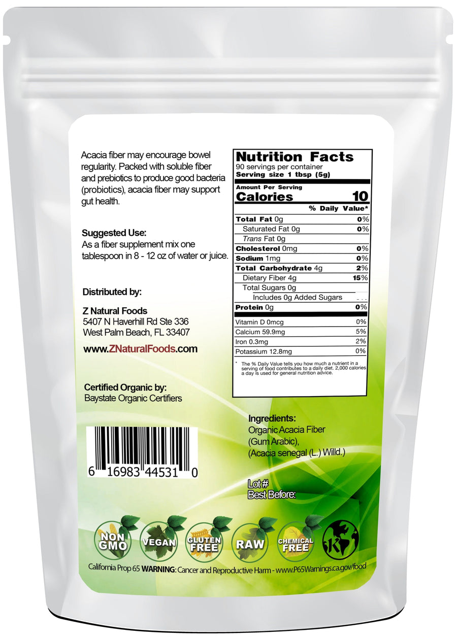 Acacia Fiber (Gum Arabic) Powder - Organic back of the bag image Z Natural Foods 