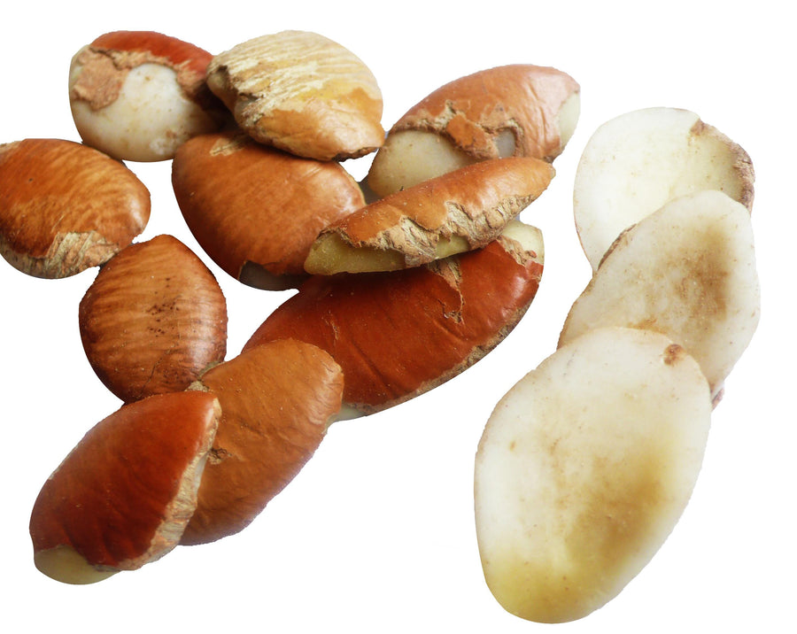 Image of several African Mango seeds on white background