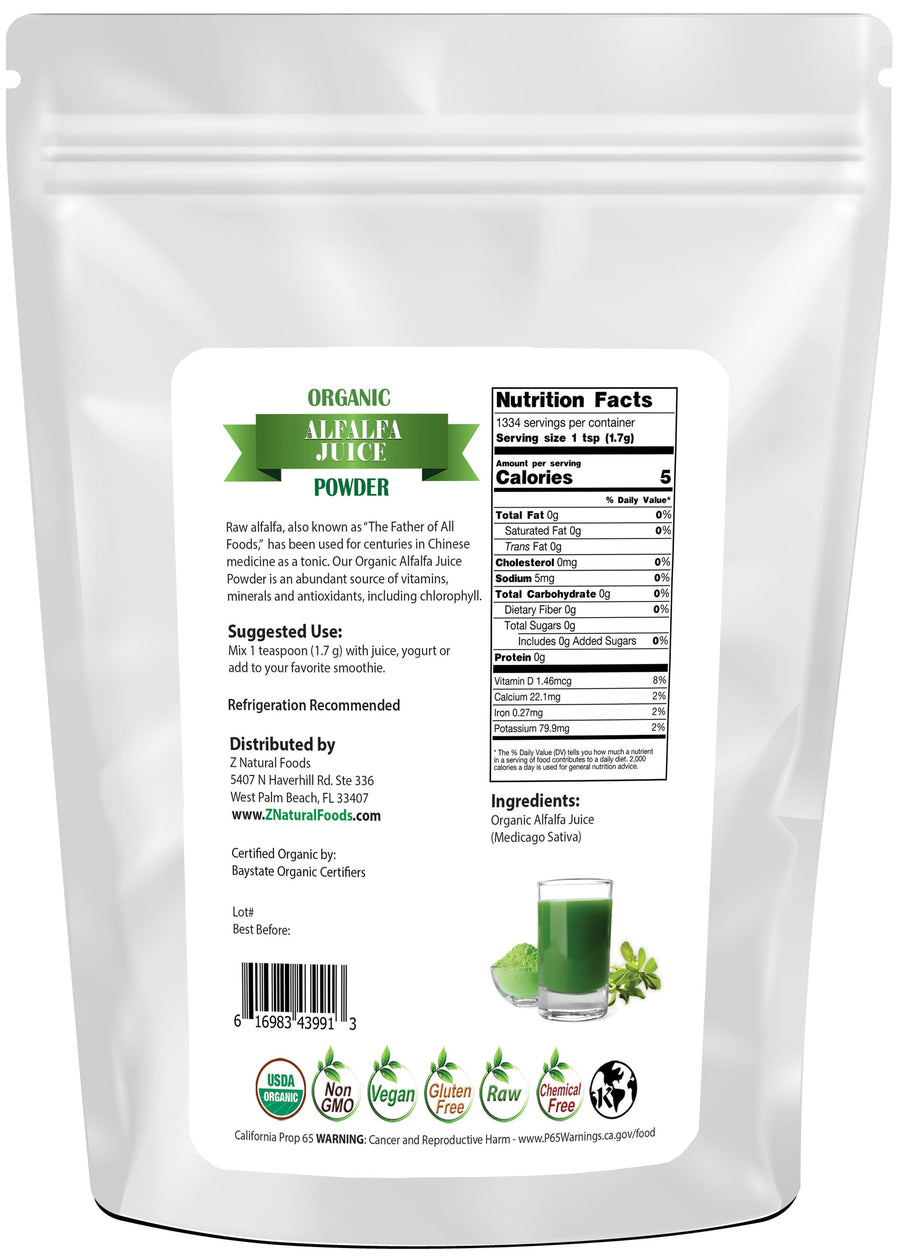 Alfalfa Juice Powder - Organic back of the bag image 5 lb