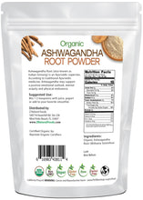 Ashwagandha Root Powder - Organic back of the bag image Z Natural Foods 