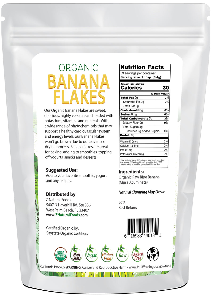 Banana Flakes - Organic back of the bag image Z Natural Foods 