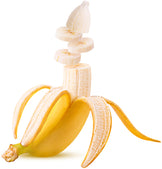 Image of peeled banana with the tip being sliced into 4 pieces