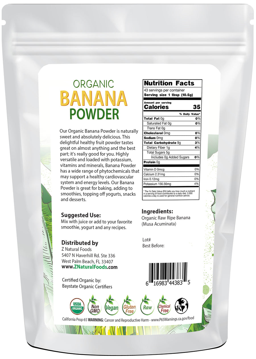 Banana Powder - Organic back of bag image Z Natural Foods 