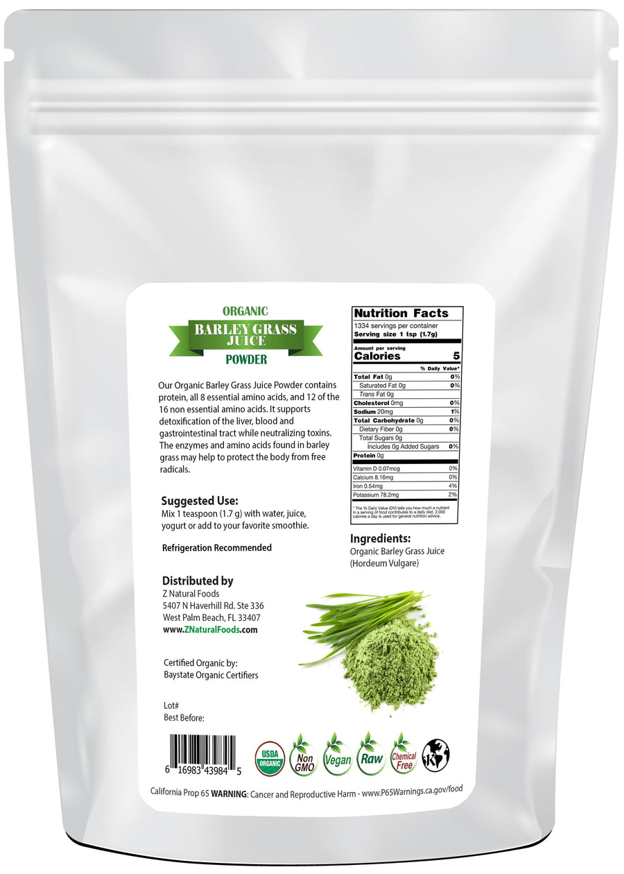 Barley Grass Juice Powder - Organic back of the bag image Z Natural Foods 5 lb