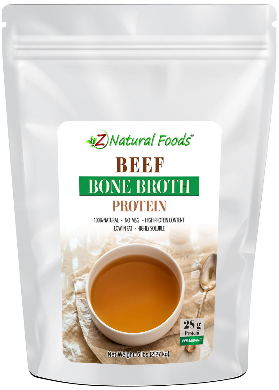 Photo of front of 1 lb bag of Bone Broth Powder (Bovine) front bag image Z Natural Foods 