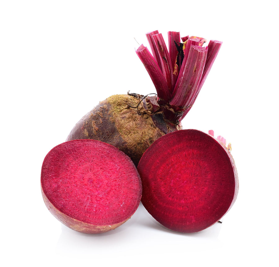 Image of a fresh red Beet Root and one cut in half
