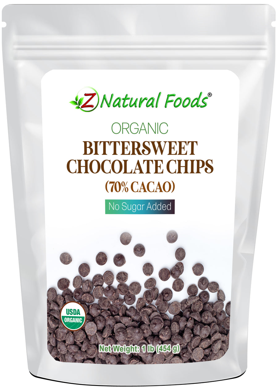 Bittersweet Chocolate Chips (70% Cacao) No Sugar Added - Organic front of bag image Z Natural Foods 