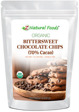 Photo of front of 1 lb bag of Bittersweet Chocolate Chips (70% Cacao) - Organic Cacao Z Natural Foods 