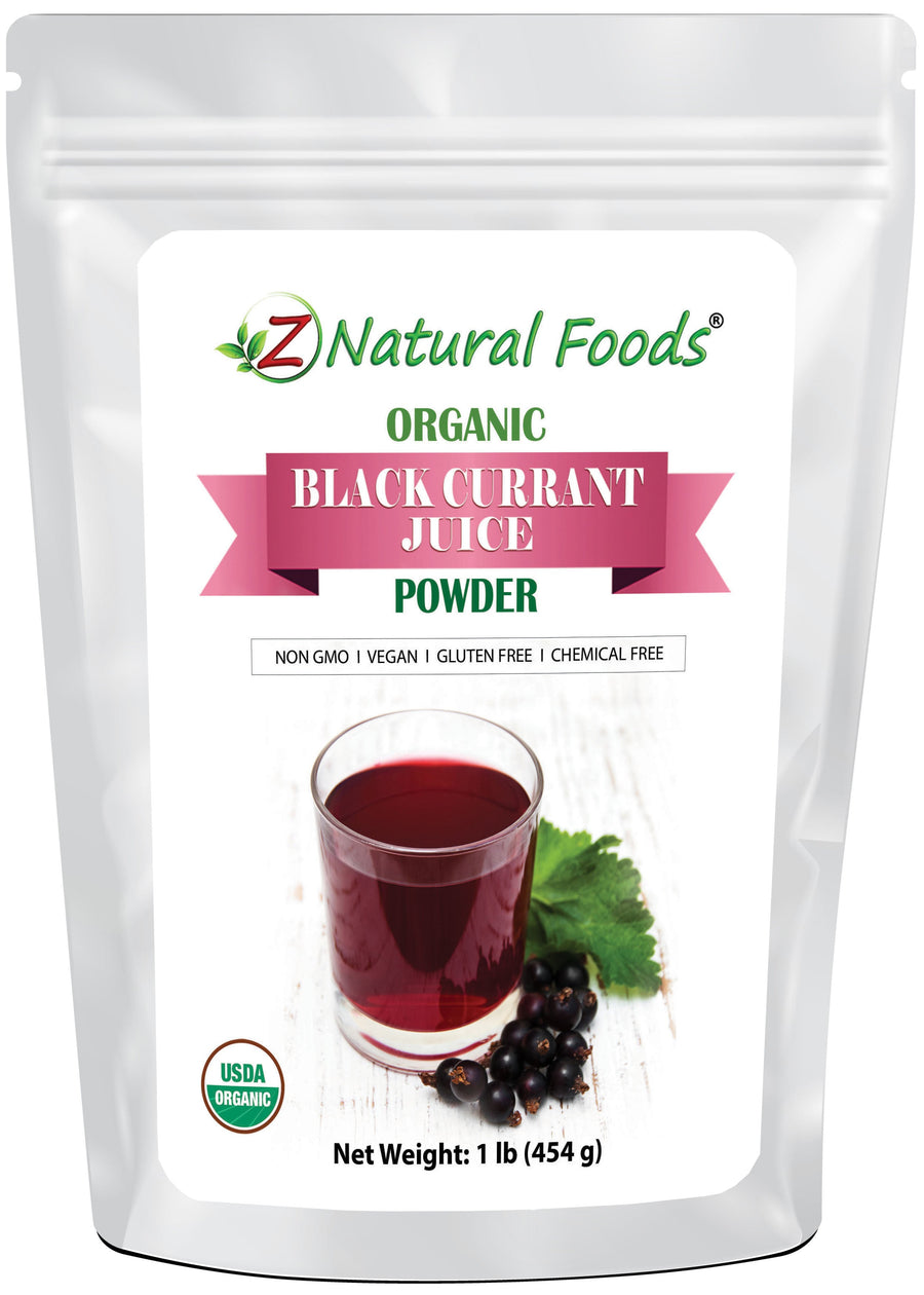 Photo of 1 lb bag of Black Currant Juice Powder - Organic front of bag image Z Natural Foods 