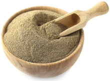 Image of Black Pepper Powder in a wooden bowl with a wooden scoop in it