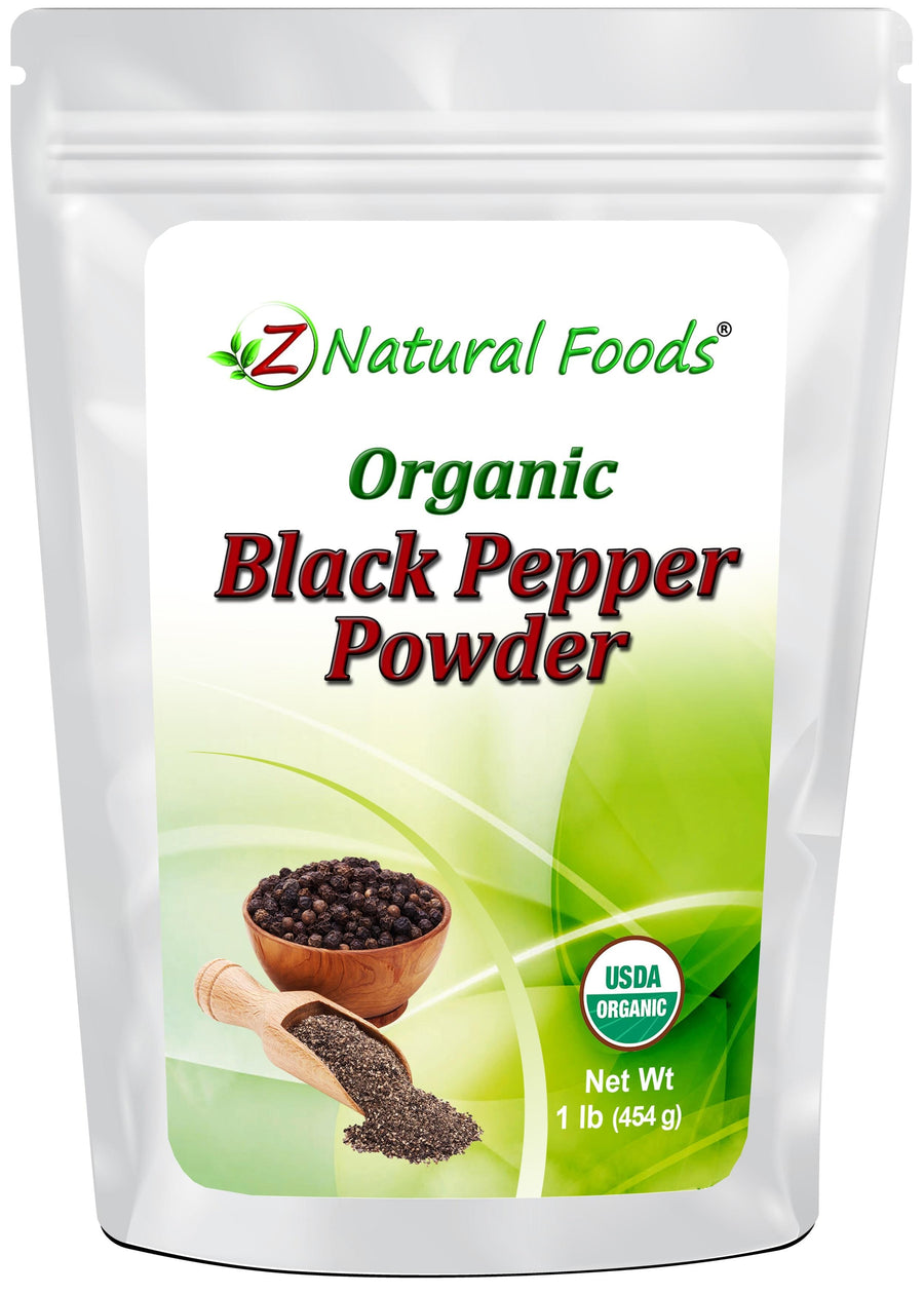 1 lb Black Pepper Powder - Organic front of bag image Z Natural Foods 