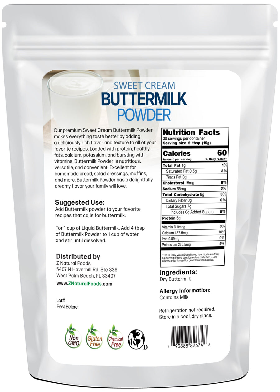 Buttermilk Powder back of the 1 lb bag image Z Natural Foods 