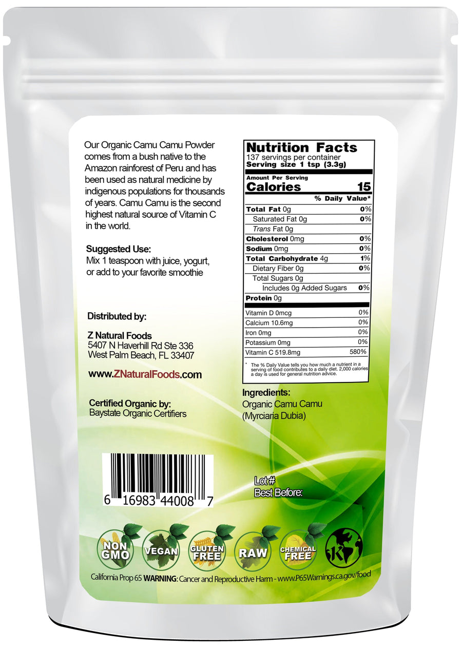 Camu Camu Powder - Organic back of the bag image Z Natural Foods 