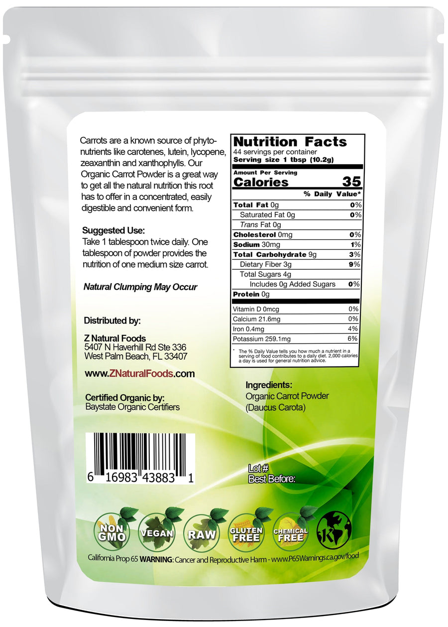 Carrot Powder - Organic back of the bag image Z Natural Foods 