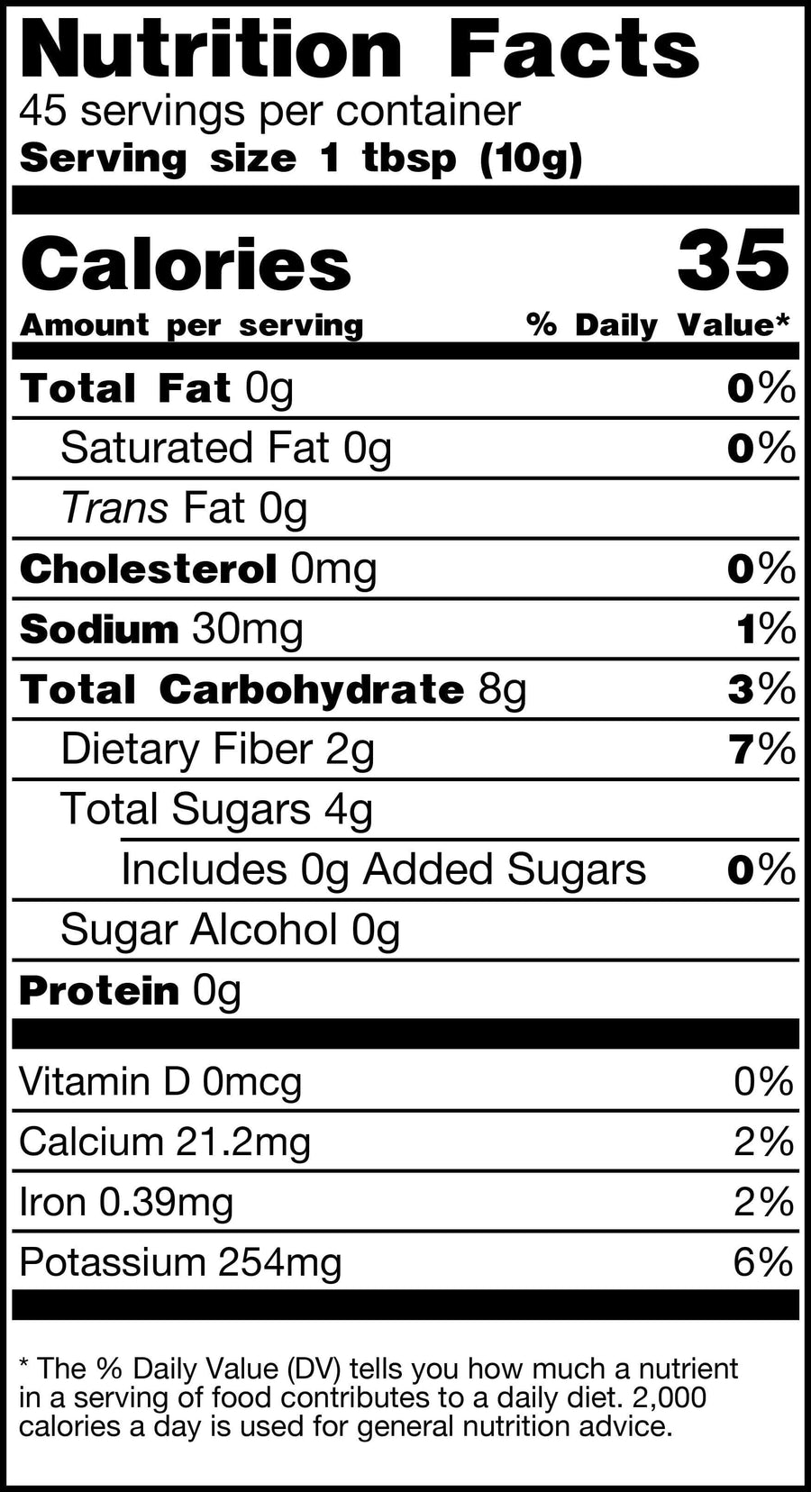 Image of a nutritional facts panel for Carrot Powder