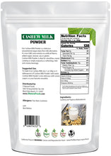 Cashew Milk Powder back of the bag image 1 lb Z Natural Foods