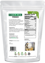 Cashew Milk Powder back of the bag image Z Natural Foods 