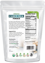 Cashew Milk Powder - Organic back of the bag image Z Natural Foods 