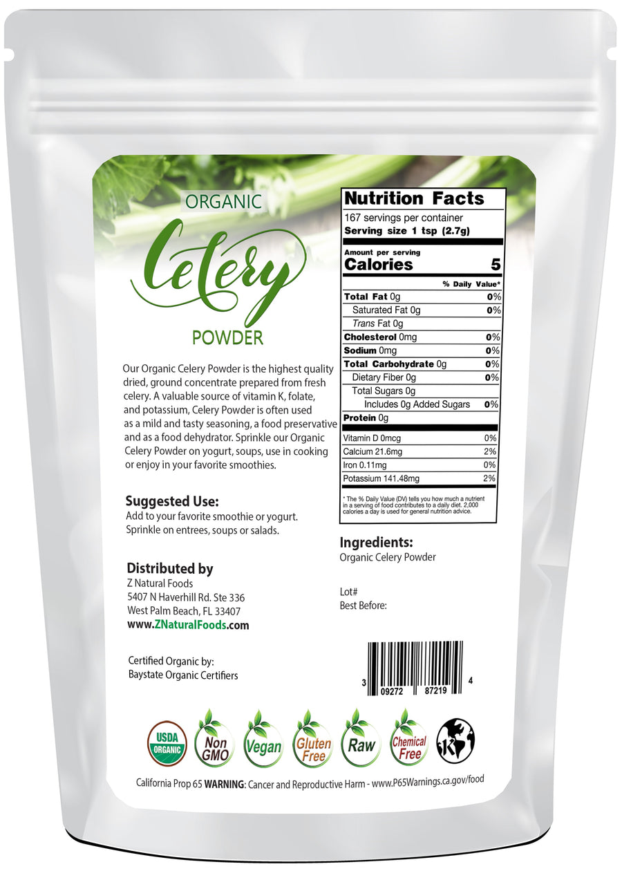 1 lb Celery Powder - Organic back of the bag image