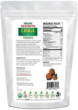 Chaga Mushroom Powder - Organic Wildcrafted back of the bag image Z Natural Foods 