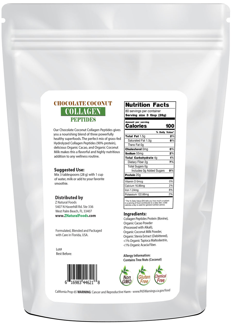 Front bag image of Chocolate Coconut Collagen Peptides Protein Powders from Z Natural Foods 5 lbs 