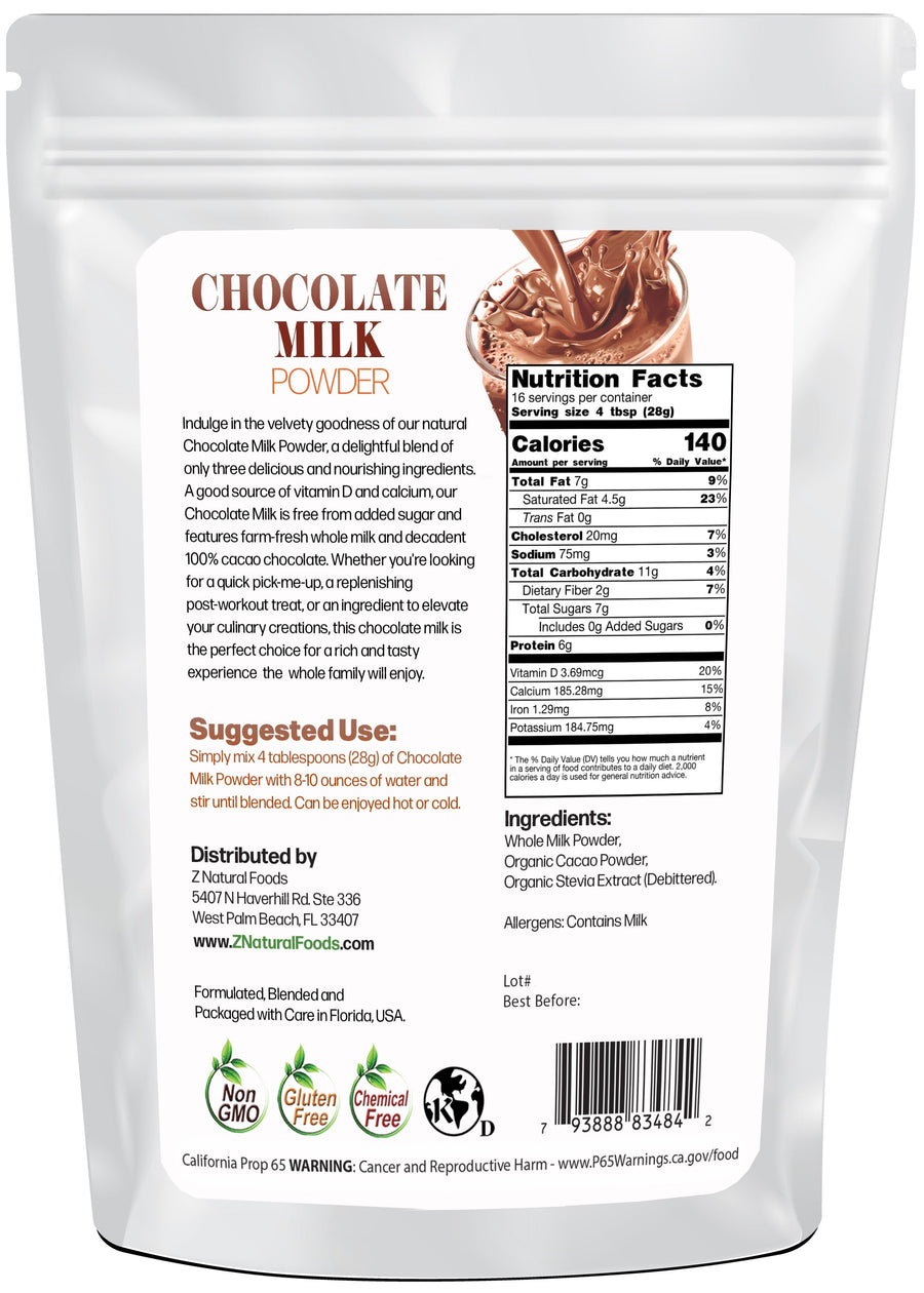 Chocolate Milk Powder back of the bag image 1 lb