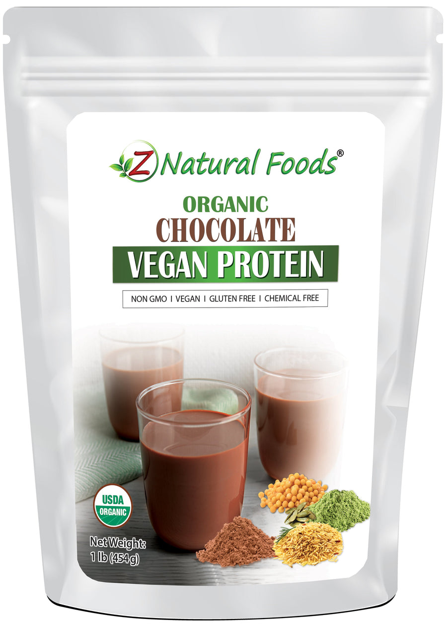 Chocolate Vegan Protein - Organic front of the bag image Z Natural Foods 1 lb
