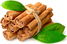 Image of Ceylon Cinnamon bark tied with a brown string surrounded by green leaves