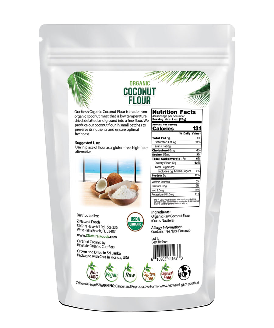 Photo of front of 1 lb bag of Coconut Flour - Organic back of the bag image Z Natural Foods 