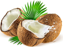 Image of whole and halved Coconuts, one halved coconut is splashing coconut milk from it.rs Z Natural Foods 33 lbs 