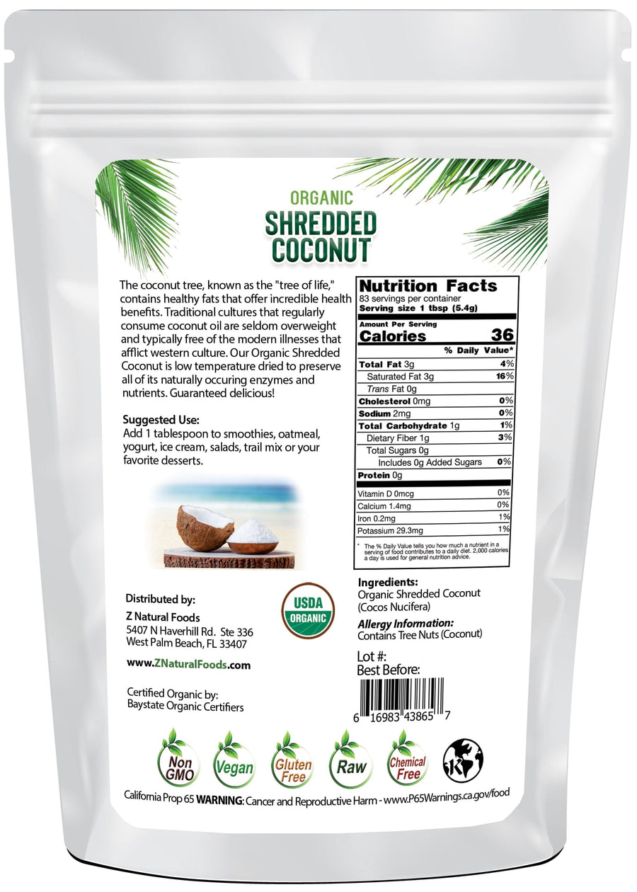 Back of bag image Coconut - Shredded, Raw Organic from Z Natural Foods 
