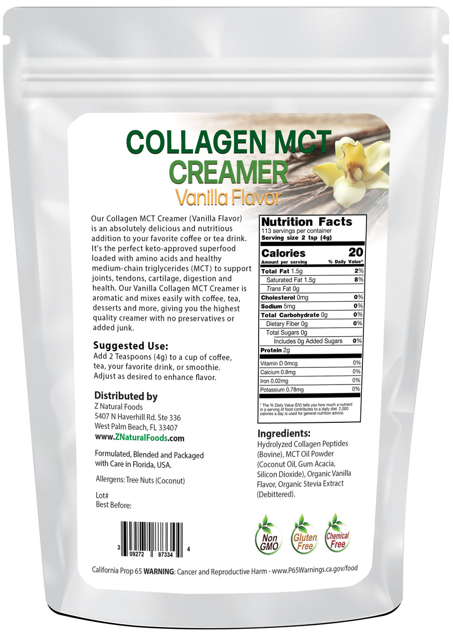 Collagen Creamer (Vanilla Flavor) back of bag image Z Natural Foods