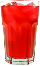 Image of red cranberry juice with ice on a glass cup