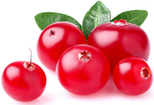Five various sized Cranberries displayed on white background.