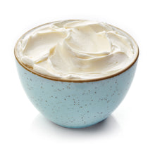 Ceramic bluish cup of Cream Cheese made from ZNF cream cheese Powder Z Natural Foods 5 lbs 