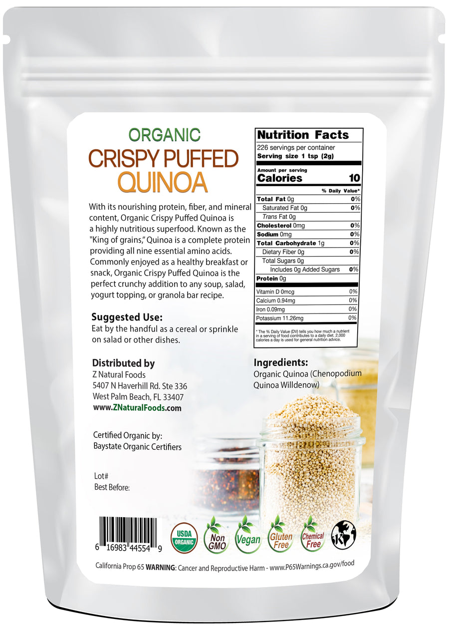 Crispy Puffed Quinoa - Organic back of the bag image Z Natural Foods 