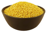 Photo of brown bowl full of golden Crispy Puffed Quinoa
