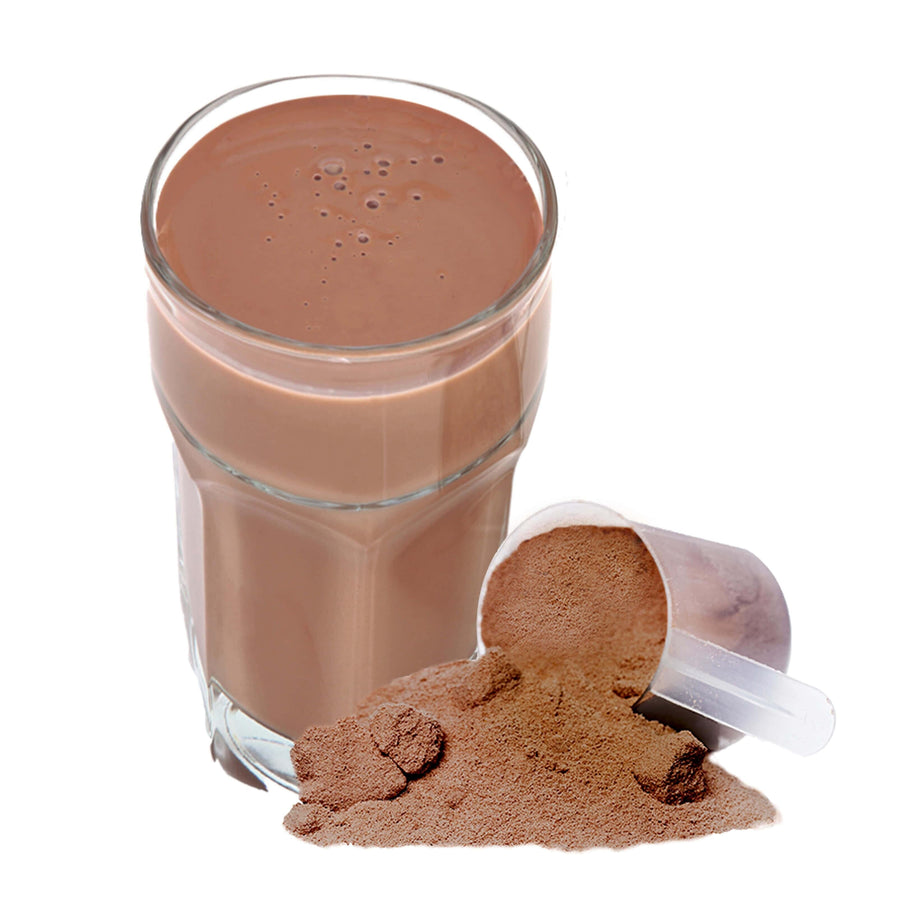 Photo of glass of Dark Chocolate Whey Protein Isolate Cacao