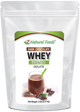 Photo of front of 5 lb bag of Dark Chocolate Whey Protein Isolate