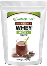 Photo of front of 1 lb bag of Dark Chocolate Whey Protein Isolate